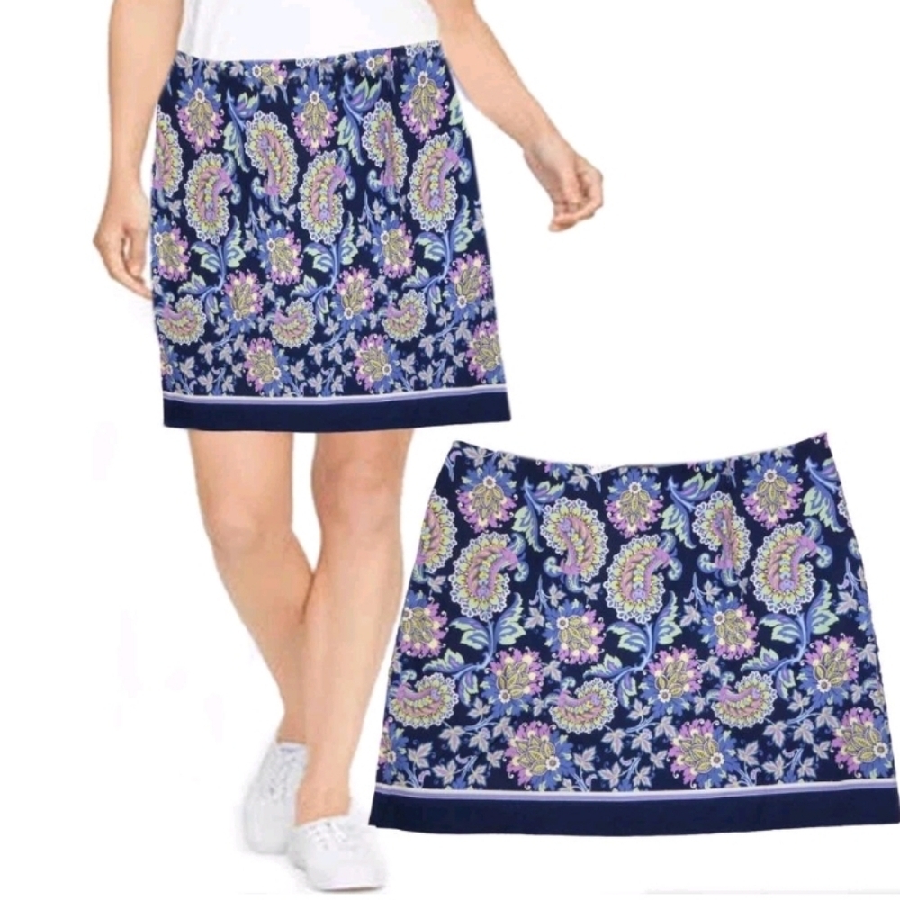 Talbots Plus 16W Navy Purple Paisley Floral Skirt Stretchy - Picture 6 of 6